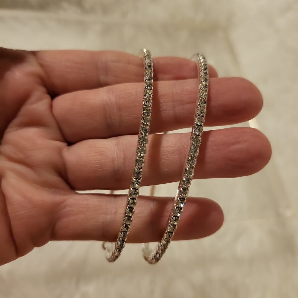 New tennis hoop earrings clear crystals all the way around!, so pretty